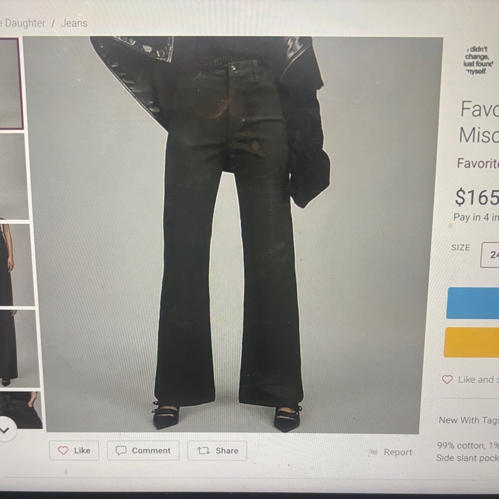 Favorite Daughter Mischa wide leg high rise  Jeans. Coated green.
